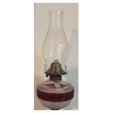 MB - Vintage Oil Lamp with Red Band and Decorative Base