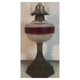 MB - Vintage Oil Lamp with Red Band and Decorative Base