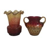 MB - Set of 2 Antique Amberina Art Glass Vases