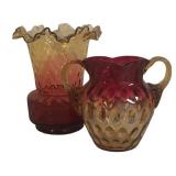 MB - Set of 2 Antique Amberina Art Glass Vases