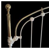 MB - King Size Metal Bed Frame with Brass Accents and Decorative Headboard