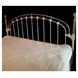 MB - King Size Metal Bed Frame with Brass Accents and Decorative Headboard