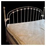 MB - King Size Metal Bed Frame with Brass Accents and Decorative Headboard