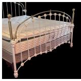MB - King Size Metal Bed Frame with Brass Accents and Decorative Headboard