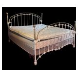 MB - King Size Metal Bed Frame with Brass Accents and Decorative Headboard