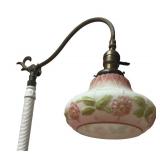 MB - Vintage Wicker Floor Lamp with Floral Glass Shade