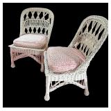 MB - Pair of Vintage White Wicker Chairs