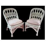 MB - Pair of Vintage White Wicker Chairs
