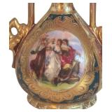 MB - Pair of Vintage Austrian Porcelain Vases with Gilt Handles and Figural Scene