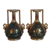 MB - Pair of Vintage Austrian Porcelain Vases with Gilt Handles and Figural Scene