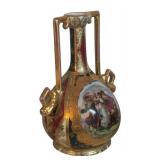 MB - Pair of Vintage Austrian Porcelain Vases with Gilt Handles and Figural Scene