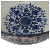 MB -Antique Persian Blue and White Glazed Ceramic Bowl with Floral and Bird Design