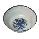 MB -Antique Persian Blue and White Glazed Ceramic Bowl with Floral and Bird Design