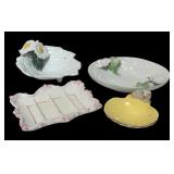 MB - Set of 4 Decorative Vintage Porcelain Dishes with Floral and Lamb Designs