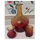 MB - Set of 3 Antique Amberina Glass Vases