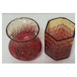 MB - Set of 3 Antique Amberina Glass Vases