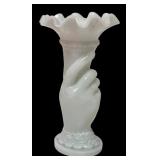 MB - Vintage Milk Glass Hand Vase