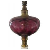 MB - Vintage Table Lamp with White Glass Base Swirled Glass Accent