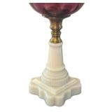 MB - Vintage Table Lamp with White Glass Base Swirled Glass Accent