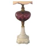 MB - Vintage Table Lamp with White Glass Base Swirled Glass Accent