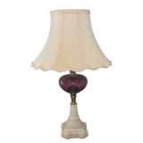 MB - Vintage Table Lamp with White Glass Base Swirled Glass Accent