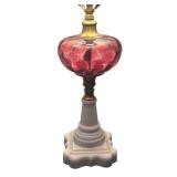 MB - Vintage Table Lamp with White Glass Base Swirled Glass Accent