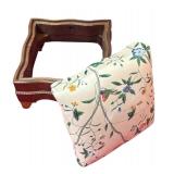 MB - Vintage Floral Upholstered Ottoman with Wooden Frame