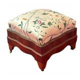 MB - Vintage Floral Upholstered Ottoman with Wooden Frame