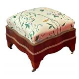 MB - Vintage Floral Upholstered Ottoman with Wooden Frame