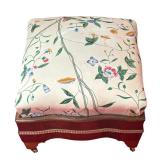 MB - Vintage Floral Upholstered Ottoman with Wooden Frame