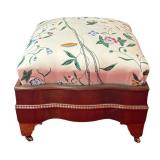 MB - Vintage Floral Upholstered Ottoman with Wooden Frame