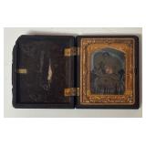 MB - Set of 2 Vintage Photo Case Boxes with Antique Tintype Portraits