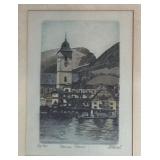 MB - Hans Figura Aquatint Etching Print St. Wolfgang Austria