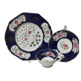 MB - Antique  Hand-Painted Gaudy Welsch Plate, Saucer and Cup with Floral Design