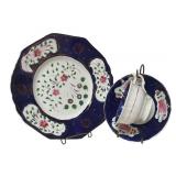 MB - Antique  Hand-Painted Gaudy Welsch Plate, Saucer and Cup with Floral Design