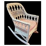 MB - Vintage White Wicker Rocking Chair