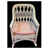 MB - Vintage White Wicker Rocking Chair