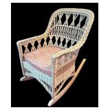 MB - Vintage White Wicker Rocking Chair
