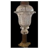 MB - Vintage Glass and Brass Table Lamp with Pleated Shade