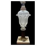 MB - Vintage Glass and Brass Table Lamp with Pleated Shade