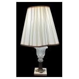 MB - Vintage Glass and Brass Table Lamp with Pleated Shade