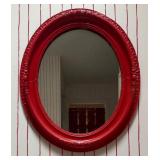 MB - Vintage Red Oval Mirror with Ornate Frame