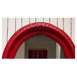 MB - Vintage Red Oval Mirror with Ornate Frame