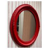MB - Vintage Red Oval Mirror with Ornate Frame