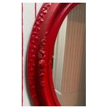 MB - Vintage Red Oval Mirror with Ornate Frame