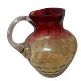 MB - Vintage Blown Glass Pitcher and Two Bowls Amberina Dot Pattern