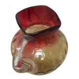 MB - Vintage Blown Glass Pitcher and Two Bowls Amberina Dot Pattern