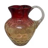 MB - Vintage Blown Glass Pitcher and Two Bowls Amberina Dot Pattern