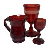 MB - Set of 3 Vintage Red Glass Goblets and Mug