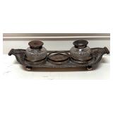 MB - Vintage Silver Plated Ink Well Stand with 2 Glass Bottles